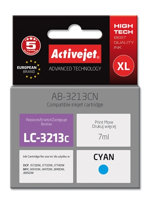 Attēls no Activejet AB-3213CN Ink cartridge (replacement for Brother LC3213C; Supreme; 7 ml; cyan)