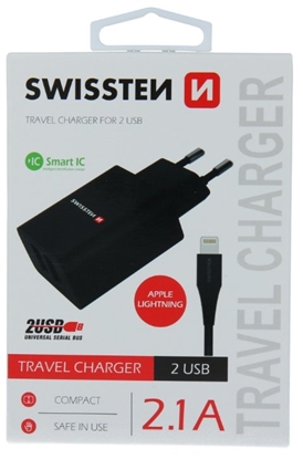 Attēls no Swissten Smart IC Travel Charger 2x USB 2.1A with Lightning Cable 1.2m