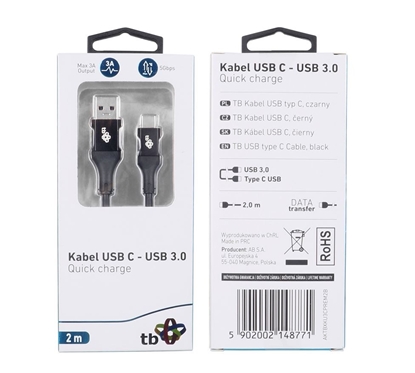 Picture of Kabel USB 3.0 - USB C 2m PREMIUM 3A czarny TPE