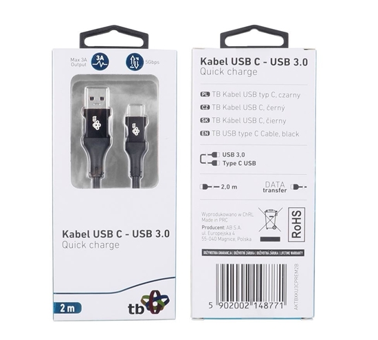 Picture of Kabel USB 3.0 - USB C 2m PREMIUM 3A czarny TPE