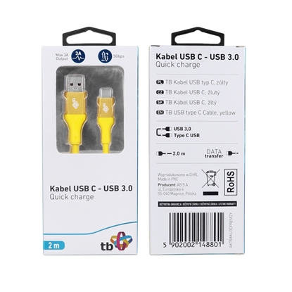 Изображение Kabel USB 3.0 - USB C 2m PREMIUM 3A żółty TPE 