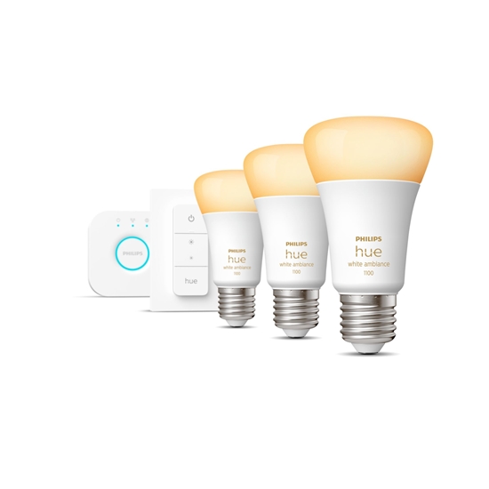 Изображение Philips Hue White ambience Starter kit: 3 E27 smart bulbs (1100) + dimmer switch