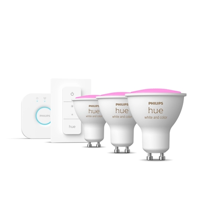 Attēls no Philips Hue White and colour ambience Starter kit: 3 GU10 smart spotlights + dimmer switch