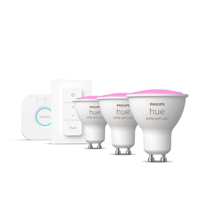 Picture of Philips Hue White and colour ambience Starter kit: 3 GU10 smart spotlights + dimmer switch