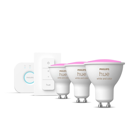 Picture of Philips Hue White and colour ambience Starter kit: 3 GU10 smart spotlights + dimmer switch