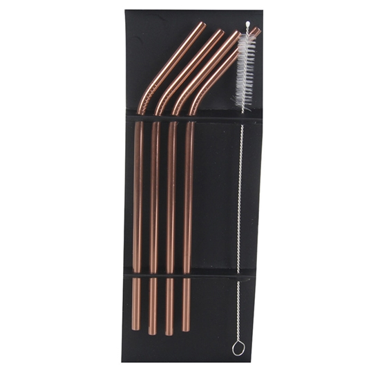 Изображение Kokteiļu salmiņi metāla izliekti 21.5cm 4+birstīte, rozā