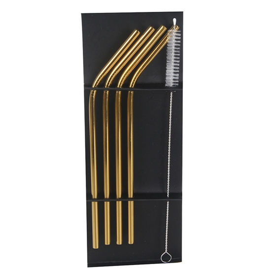 Picture of Kokteiļu salmiņi metāla izliekti 21.5cm 4+birstīte, zelta