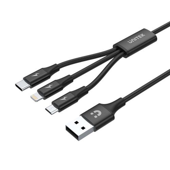 Изображение Kabel USB Unitek USB-A - USB-C + microUSB + Lightning 1.2 m Czarny (C14049BK)