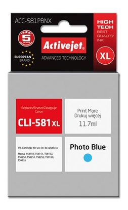 Attēls no Tusz Activejet Activejet Tusz Activejet ACC-581PBNX (zamiennik CLI-581PB XL; Supreme; 11,70 ml; Photo Blue)