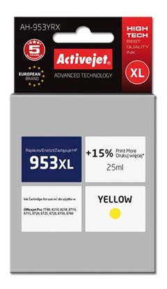 Attēls no Tusz Activejet tusz yellow do drukarki HP (zamiennik HP 953XL F6U18AE) Premium (AH-953YRX)