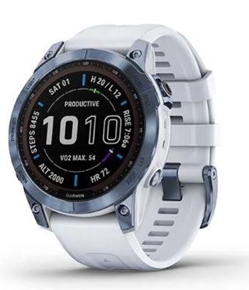 Picture of Smart watch Garmin Fenix 7 Sapphire Solar Edition Mineral Blue DLC Titanium/Whitestone Band 47mm