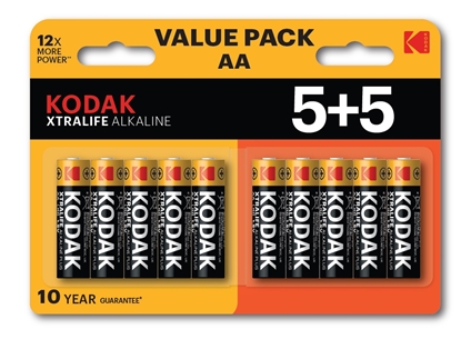 Attēls no Kodak XTRALIFE Alkaline AA Battery 10 (5+5 pack)