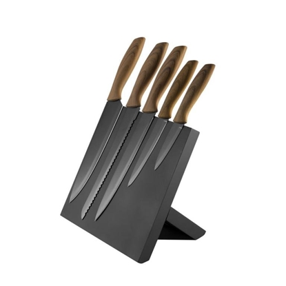 Attēls no Platinet PLATINET 5 BLACK KNIVES SET WOODEN HANDLE WITH BLACK MAGNETIC BOARD