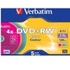 Изображение 1x5 Verbatim DVD+RW 4,7GB 4x Speed Colour Surface Slimcase