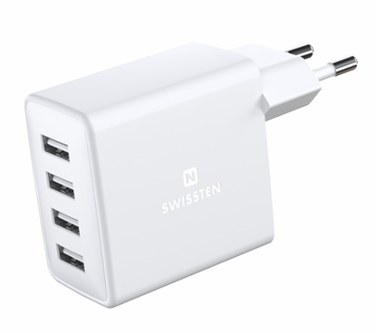 Attēls no Swissten Smart IC Premium Travel Charger 4 x USB 4A / 20W With Automatic Optimal Power Charging