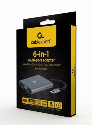 Picture of Gembird USB Type-C 6-in-1 multi-port Adapter + Card Reader Space Grey