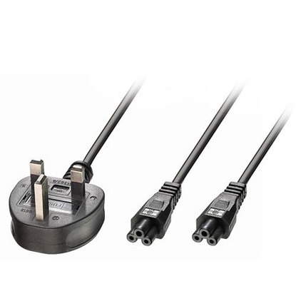 Attēls no Lindy 2.5m UK 3 Pin Plug To IEC 2 x C5 Splitter Extension Cable, Black