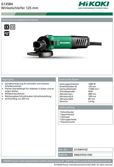 Изображение Szlifierka Hikoki G13SB4 YGZ