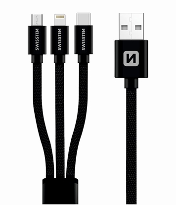 Attēls no Swissten Textile Universal 3in1 USB-C / Lightning Data MFI / MircoUSB Cable / 1.2m