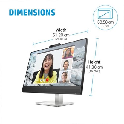 Attēls no HP E27m G4 QHD Charging Conferencing Monitor - 27" 2560x1440 QHD 300-nit AG, IPS, USB-C(65W)/DisplayPort/HDMI/DP daisy chain, 4x USB 3.0, speakers, webcam, RJ-45 LAN, height adjustable/tilt/swivel/pivot, 3 years