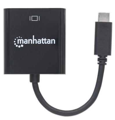 Picture of Manhattan USB-C to VGA Converter Cable, 1080p@60Hz, Black, 8cm, Equivalent to CDP2HD, Male to Female, Lifetime Warranty, Blister
