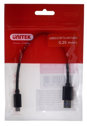 Picture of UNITEK CABLE USB-C - USB-A 3.1,M/M,0.25M, Y-C490BK