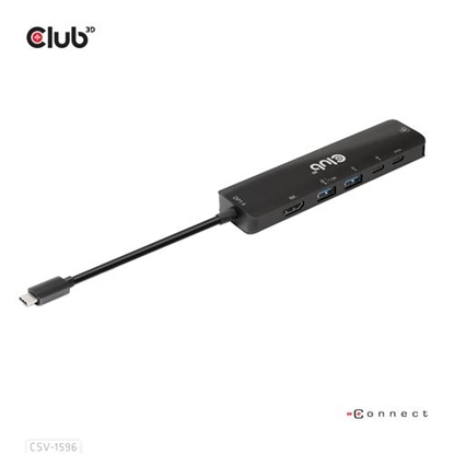 Attēls no CLUB3D USB Gen1 Type-C, 6-in-1 Hub with HDMI 8K30Hz, 2xUSB Type-A, RJ45 and 2xUSB Type-C, Data and PD charging 100 watt