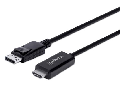 Изображение Manhattan DisplayPort 1.2 to HDMI Cable, 4K@60Hz, 1.8m, Male to Male, DP With Latch, Black, Not Bi-Directional, Three Year Warranty, Polybag