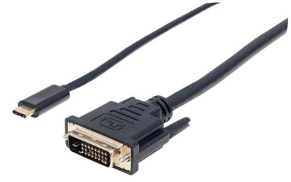 Picture of Manhattan USB-C to DVI-D Cable, 1080p@60Hz, 2m, Male to Female, Black, Equivalent to CDP2DVIMM2MB, Compatible with DVD-D, Three Year Warranty, Polybag