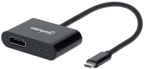 Picture of Manhattan USB-C to HDMI and USB-C (inc Power Delivery), 4K@60Hz, 19.5cm, Black, Power Delivery to USB-C Port (60W), Equivalent to CDP2HDUCP, Male to Females, Lifetime Warranty, Retail Box