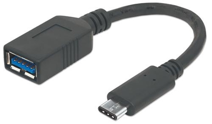 Picture of Manhattan USB-C to USB-A Cable, 15cm, Male to Female, Black, 5 Gbps (USB 3.2 Gen1 aka USB 3.0), 3A (fast charging), IF-Certified, Equivalent to USB31CAADP, SuperSpeed USB, Lifetime Warranty, Polybag