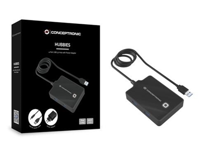 Изображение Conceptronic HUBBIES 4-Port USB 3.0 HUB with Power Adapter, 90cm cable