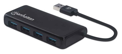 Attēls no Manhattan USB-A 4-Port Hub, 4x USB-A Ports, 5 Gbps (USB 3.2 Gen1 aka USB 3.0), Bus Power, Equivalent to ST4300PBU3 & ST4300MINU3B, SuperSpeed USB, Black, Three Year Warranty, Box