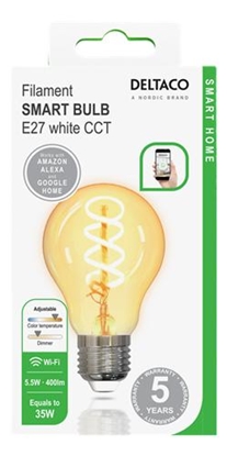 Изображение Deltaco SH-LFE27A60S smart lighting Smart bulb 5.5 W Transparent Wi-Fi