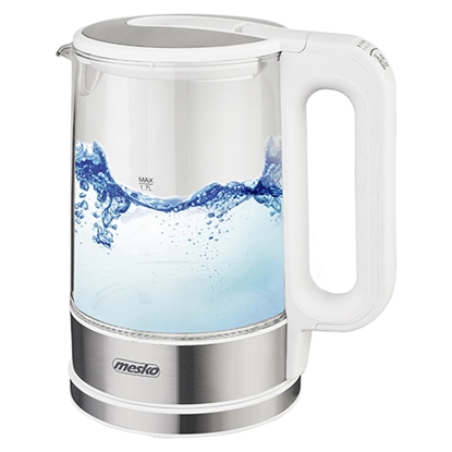 Изображение Mesko | Kettle | MS 1301w | Electric | 1850 W | 1.7 L | Glass/Stainless steel | 360° rotational base | White