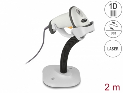 Attēls no Delock USB Barcode Scanner 1D with connection cable and stand - Laser - light grey