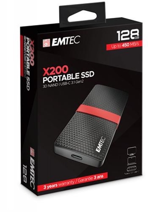 Attēls no EMTEC SSD 128GB 3.1 Gen2 X200 Portable 4K retail