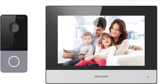 Picture of Hikvision Zestaw wideo domofonu DS-KIS603-P(B) IP dla willi lub domu, Stacja bramowa: DS-KV6113-WPE1 x1, Monitor: DS-KH6320-WTE1 x1, Zasilacz
