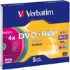 Изображение 1x5 Verbatim DVD+RW 4,7GB 4x Speed Colour Surface Slimcase