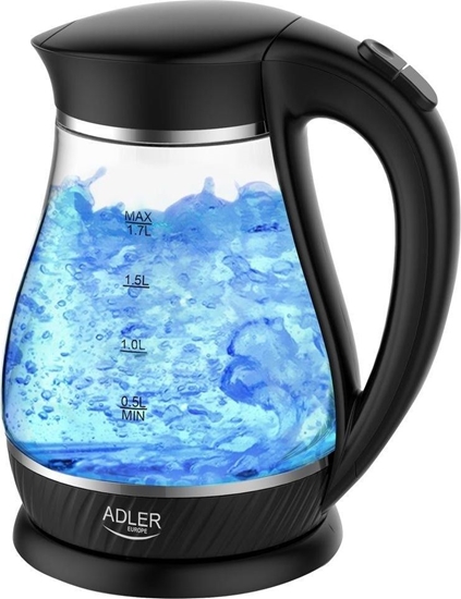 Picture of Adler Kettle AD 1274 Standard, Plastic, glass, Black/ transparent, 2200 W, 360° rotational base, 1.7 L