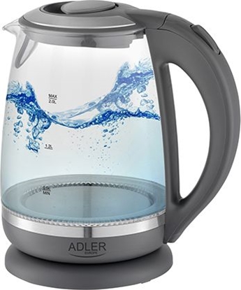 Изображение Adler Kettle AD 1286 Standard, 2200 W, 2 L, Plastic/ glass, Grey/ transparent, 360° rotational base