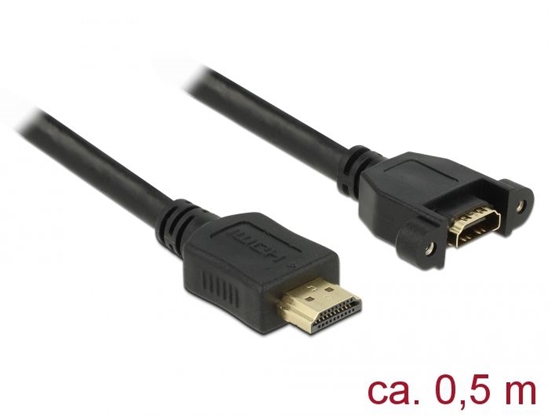 Picture of Delock Cable HDMI-A male > HDMI-A female panel-mount 4K 30 Hz 0.5 m