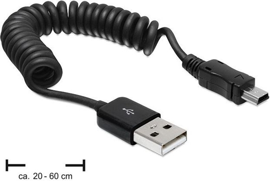 Picture of Delock Cable USB 2.0-A male > USB mini male coiled cable