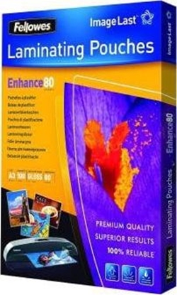 Picture of Fellowes Peel and stick pouches adhesive back, 80 micron, A3