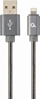 Picture of Gembird USB Male - Lightning Male Premium spiral metal 1m Metallic Grey