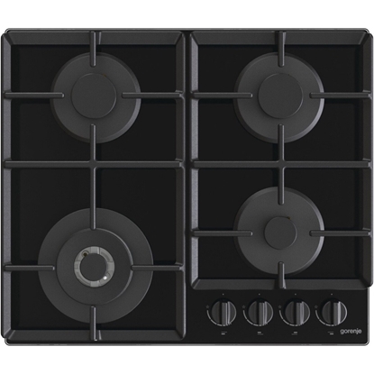 Attēls no Gorenje | Hob | GTW641EB | Gas on glass | Number of burners/cooking zones 4 | Rotary knobs | Black