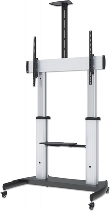 Picture of Manhattan TV & Monitor Mount, Trolley Stand, 1 screen, Screen Sizes: 60-100", Silver/Black, VESA 200x200 to 800x600mm, Max 100kg, Height adjustable 1200 to 1685mm, Camera and AV shelves, Aluminium, LFD, Lifetime Warranty