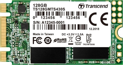 Picture of SSD|TRANSCEND|430S|128GB|M.2|SATA 3.0|TLC|Write speed 380 MBytes/sec|Read speed 560 MBytes/sec|MTBF 1000000 hours|TS128GMTS430S