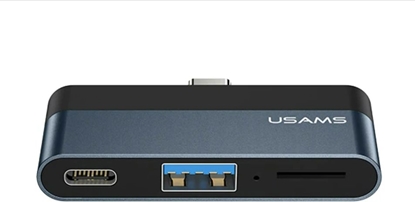 Picture of Adapter USB Usams US-SJ491 USB-C - USB-A + USB-C Czarny  (6958444945620)