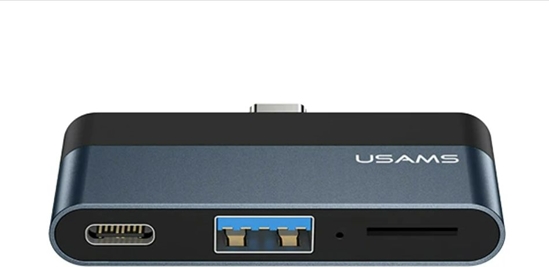 Picture of Adapter USB Usams US-SJ491 USB-C - USB-A + USB-C Czarny  (6958444945620)